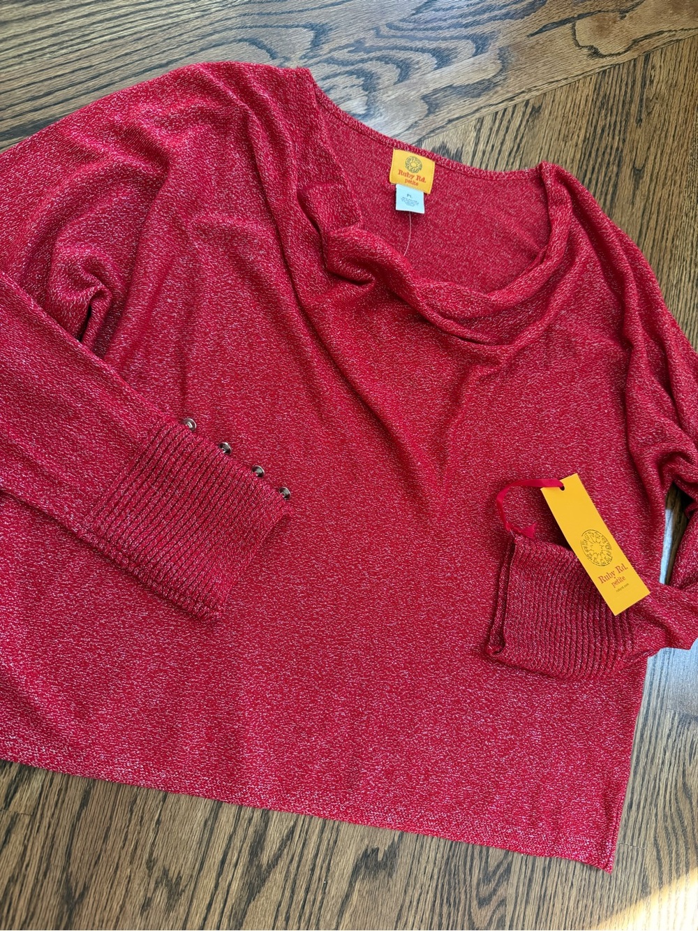 NEW! Ruby Rd. Red Metallic Cowl Neck Top